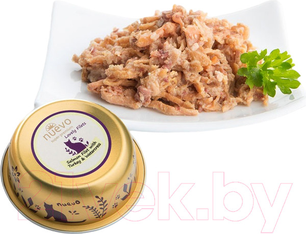 Изображение товара Влажный корм для кошек Nuevo С филе лосося, индейкой и кресс-салатом / 95307 (85г)