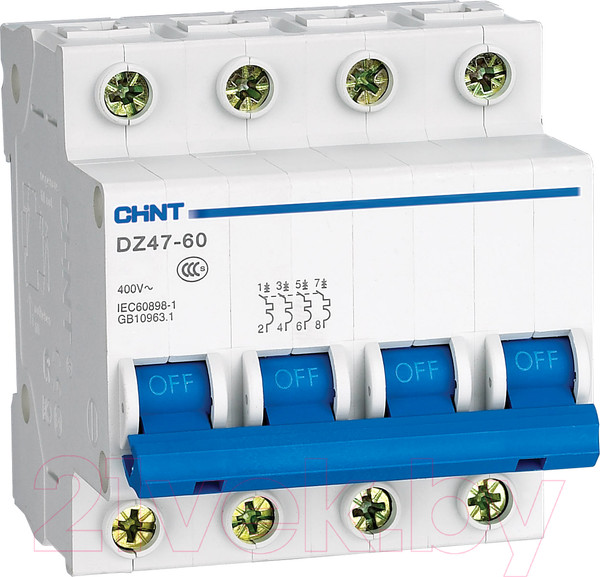 Изображение товара Выключатель автоматический Chint DZ47-60 4P 16A 4.5kA C / 187980