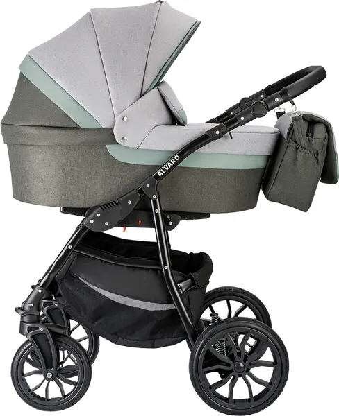 Изображение товара Детская универсальная коляска Alis Alvaro 2 в 1 (Al 10, темно-серый/светло-серый/шалфей кожа)
