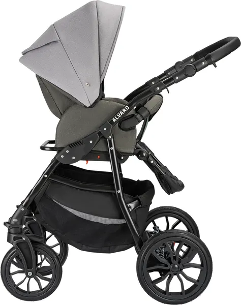 Изображение товара Детская универсальная коляска Alis Alvaro 2 в 1 (Al 10, темно-серый/светло-серый/шалфей кожа)