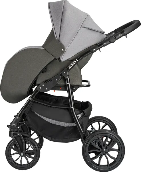 Изображение товара Детская универсальная коляска Alis Alvaro 2 в 1 (Al 10, темно-серый/светло-серый/шалфей кожа)