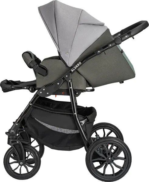 Изображение товара Детская универсальная коляска Alis Alvaro 2 в 1 (Al 10, темно-серый/светло-серый/шалфей кожа)