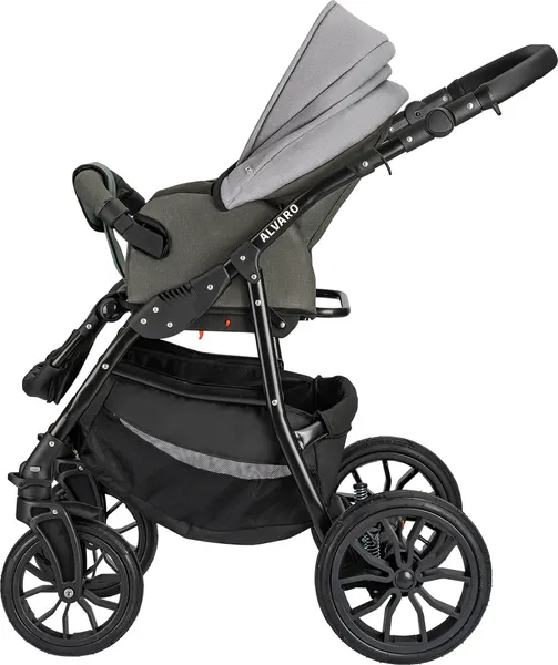 Изображение товара Детская универсальная коляска Alis Alvaro 2 в 1 (Al 10, темно-серый/светло-серый/шалфей кожа)
