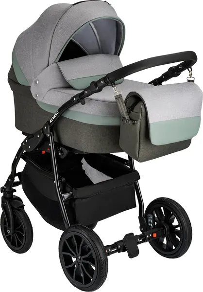 Изображение товара Детская универсальная коляска Alis Alvaro 2 в 1 (Al 10, темно-серый/светло-серый/шалфей кожа)