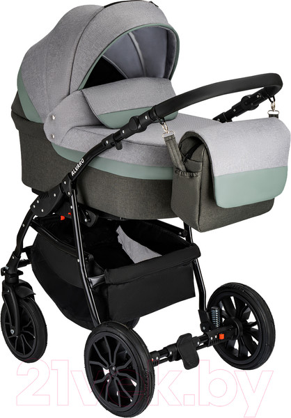 Изображение товара Детская универсальная коляска Alis Alvaro F 3 в 1 (Al 10, темно-серый/светло-серый/шалфей кожа)