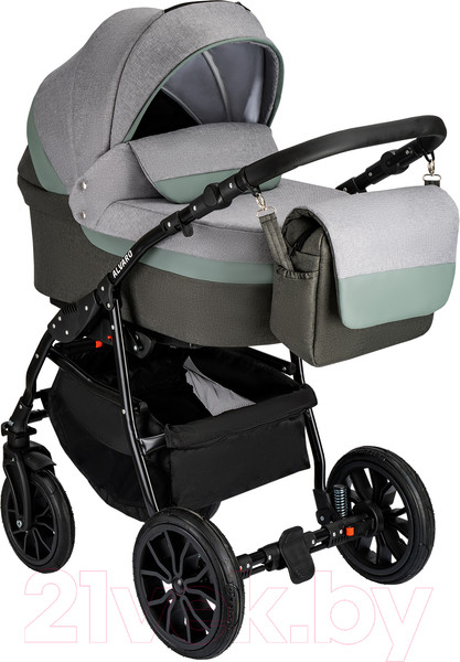 Изображение товара Детская универсальная коляска Alis Alvaro F 3 в 1 (Al 10, темно-серый/светло-серый/шалфей кожа)