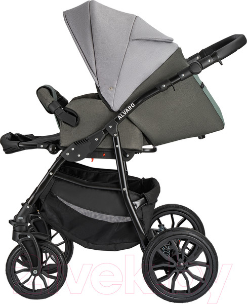 Изображение товара Детская универсальная коляска Alis Alvaro F 3 в 1 (Al 10, темно-серый/светло-серый/шалфей кожа)