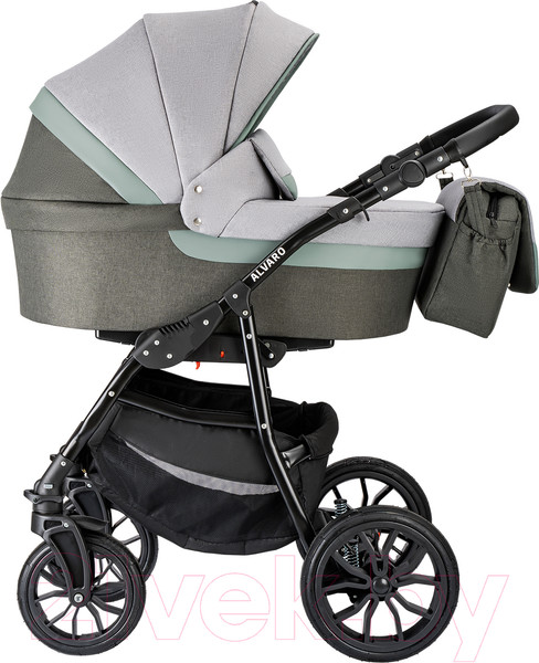 Изображение товара Детская универсальная коляска Alis Alvaro F 3 в 1 (Al 10, темно-серый/светло-серый/шалфей кожа)