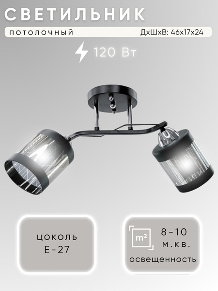 Изображение товара Потолочный светильник Aitin-Pro НПБ 02-2x60-101 / 9096/2 (черный/хром)