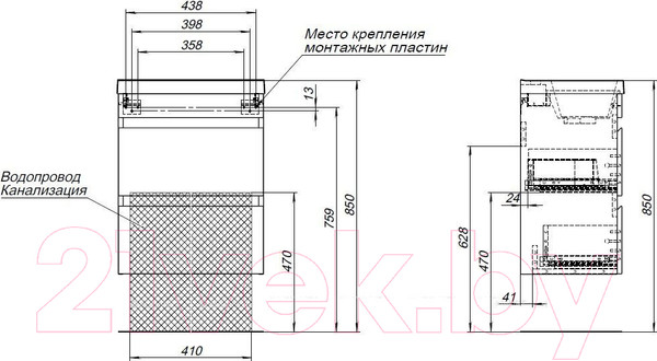 Изображение товара Тумба под умывальник Aquanet Нота New 50 / 334190 (дуб веллингтон табак)