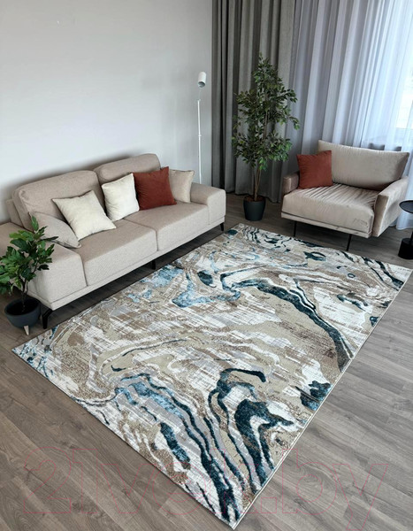 Изображение товара Коврик Radjab Carpet Бьянка Прямоугольник D007A / 7643RK-B (1.2x1.8, Cream Shirink/Blue Fdy)