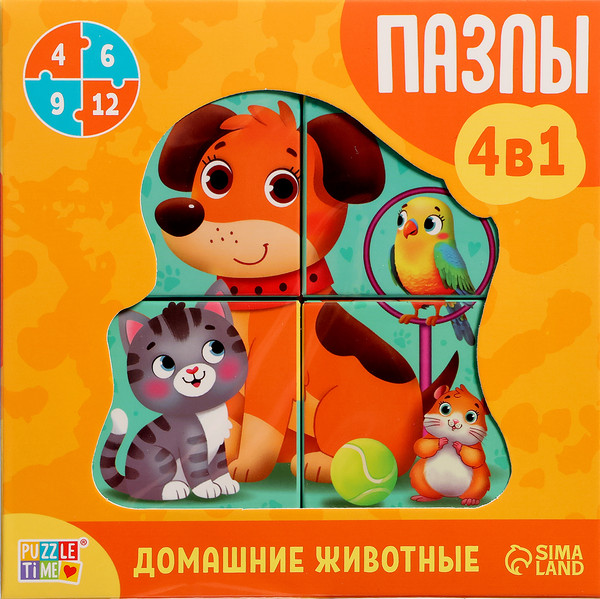Изображение товара Развивающая игра Puzzle Time Домашние животные 4 в 1 / 10262597