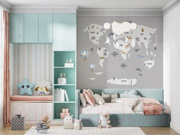 Изображение товара Фотообои листовые Citydecor Детская Карта мира 385 (300x150см)