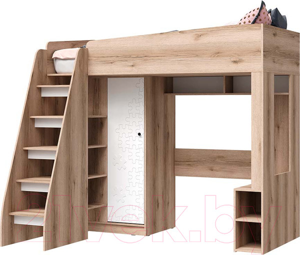 Изображение товара Кровать-чердак Стендмебель Киви КР-02 (супермат белый/дуб делано)