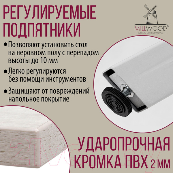 Изображение товара Обеденный стол Millwood Ванкувер 120-152x70x75 (дуб белый Craft/металл белый)