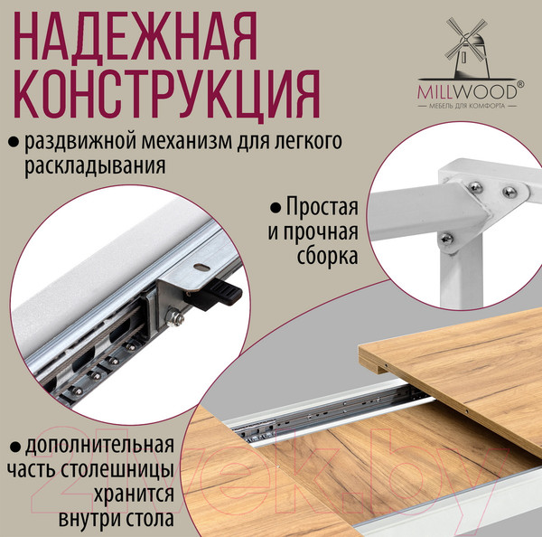 Изображение товара Обеденный стол Millwood Ванкувер 120-152x70x75 (дуб золотой Craft/металл белый)