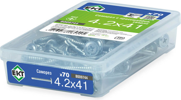 Изображение товара Саморез ЕКТ С прессшайбой 4.2х41 сверло / B009744 (70шт, цинк)