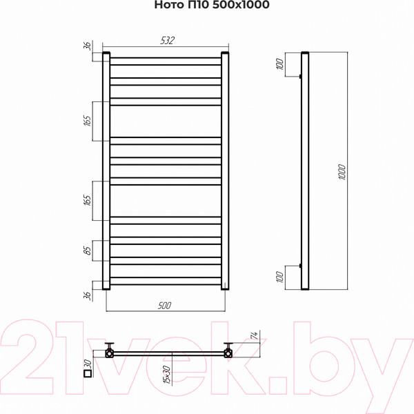 Изображение товара Полотенцесушитель водяной Terminus Ното П10 500x1000 (сатин)