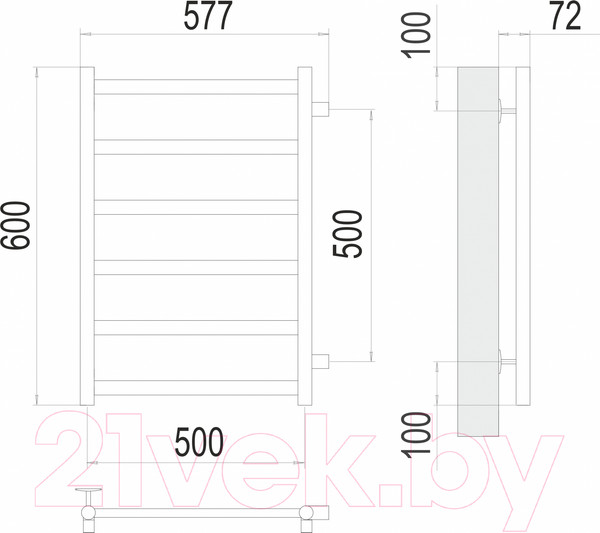 Изображение товара Полотенцесушитель водяной Terminus Аврора П6 500x600 (сатин,с боковым подключением 500)