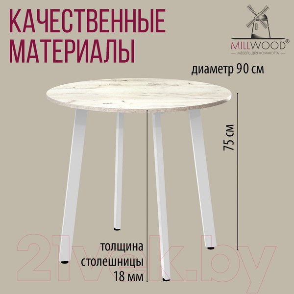 Изображение товара Обеденный стол Millwood Шанхай Л18 D90 (дуб белый Craft/металл белый)