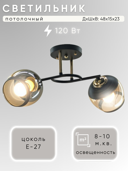 Изображение товара Потолочный светильник Aitin-Pro НПБ 02-2x60-101 / A3615/2 (черный/золото)