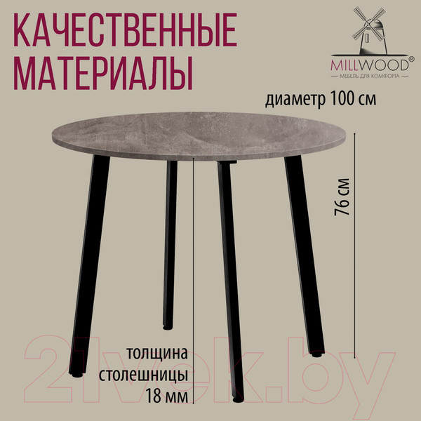 Изображение товара Обеденный стол Millwood Шанхай Л18 D1000 (бетон/металл черный)