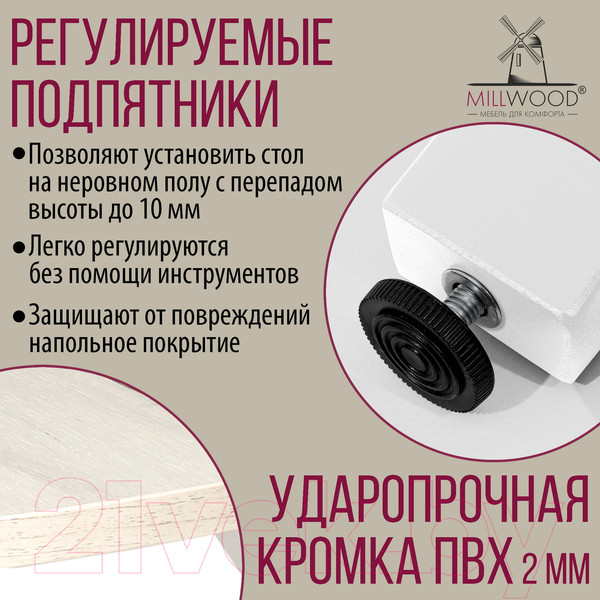 Изображение товара Обеденный стол Millwood Шанхай Л18 D1000 (дуб белый Craft/металл белый)