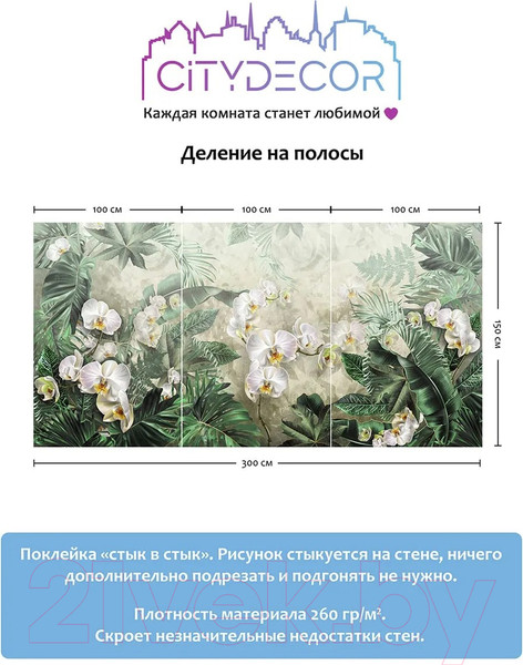 Изображение товара Фотообои листовые Citydecor Знойные тропики 11 (300x150см)