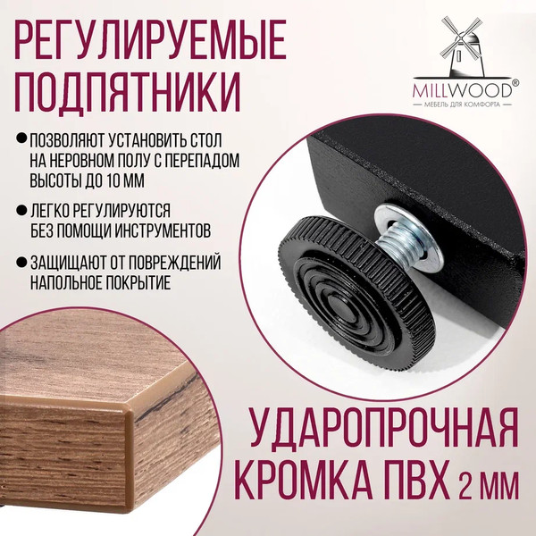 Изображение товара Обеденный стол Millwood Лофт Уэльс 180x80x75 (дуб табачный Craft/металл черный)