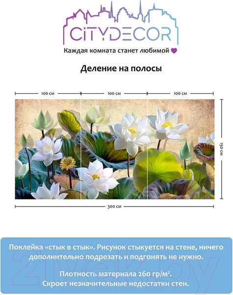 Изображение товара Фотообои листовые Citydecor Цветы и Растения 163 (300x150см)