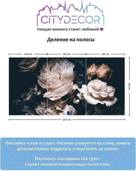 Изображение товара Фотообои листовые Citydecor Цветы и Растения 3 (300x150см)