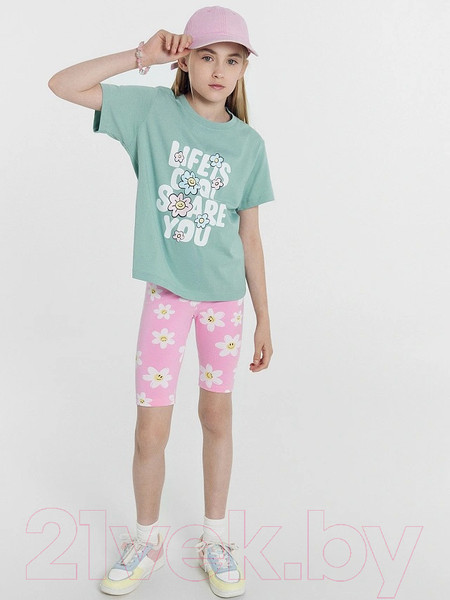 Изображение товара Комплект футболок детских Mark Formelle 117835-2 (р.110-56, шалфей/ромашки на светло-розовом)
