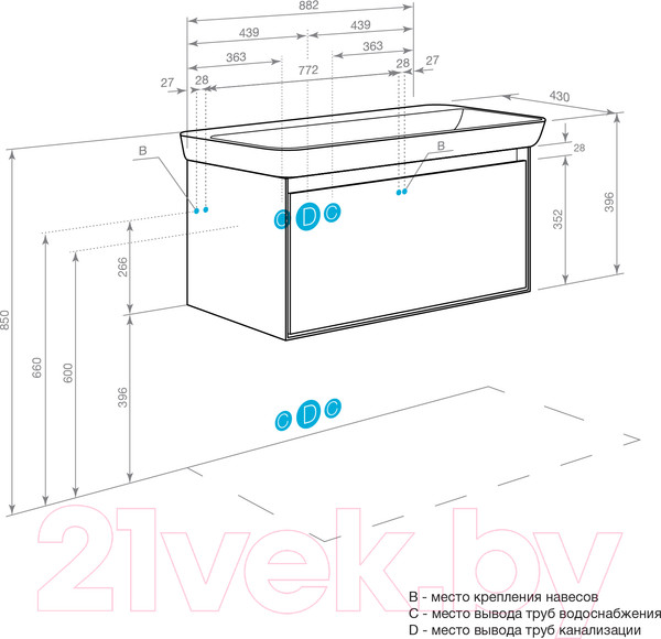 Изображение товара Тумба под умывальник Акватон Либерти 90 (1A279901LYC70)