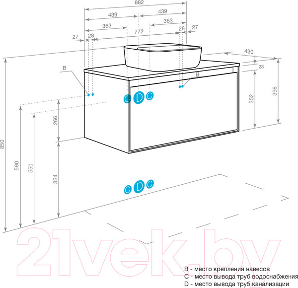 Изображение товара Тумба под умывальник Акватон Либерти 90 (1A279901LYC70)