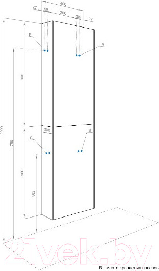 Изображение товара Шкаф-полупенал для ванной Акватон Либерти (1A280003LYC70)