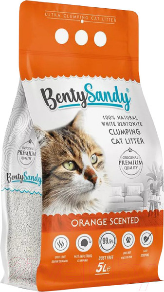 Изображение товара Наполнитель для туалета BentySandy Бентонит комкующийся Orange Color Granules (5л/4.35кг)
