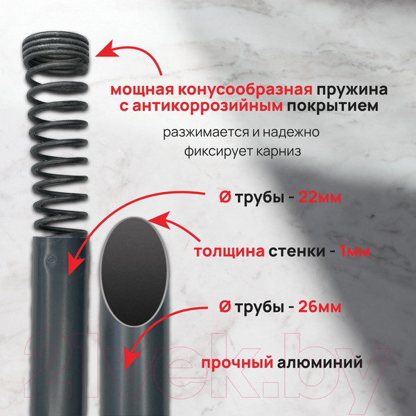 Изображение товара Карниз для ванны Comfort Alumin Group Раздвижной 200 (графитовый)