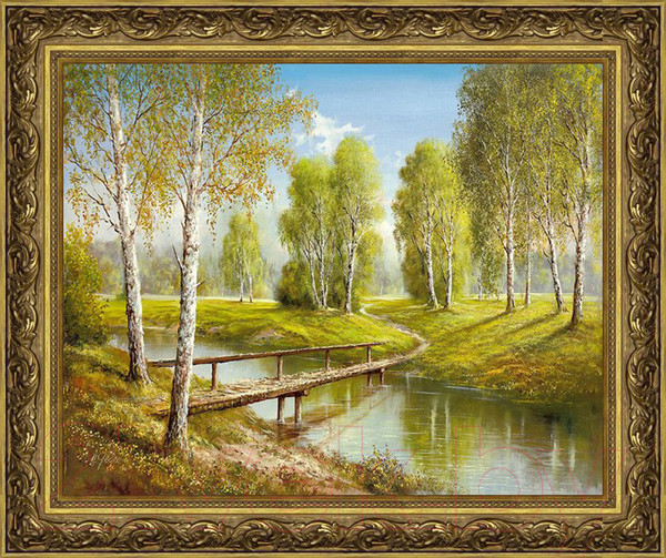 Изображение товара Картина Декарт Классический лесной пейзаж с мостом 8Л2401 (в раме)