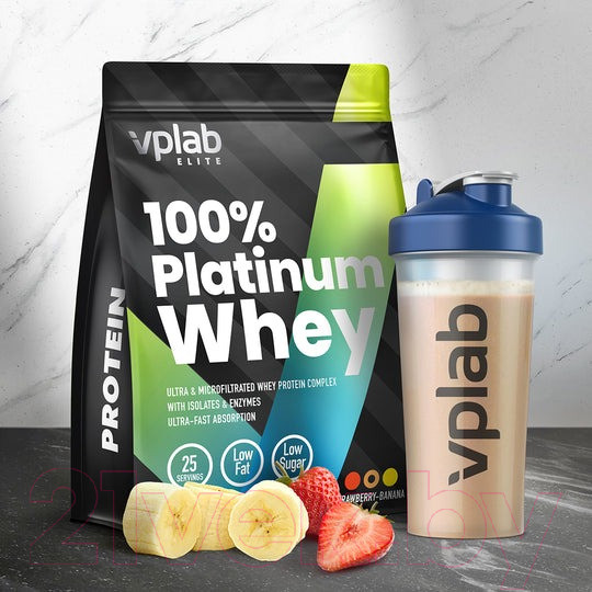 Изображение товара Протеин Vplab 100% Платинум Вей (750г, клубника/банан)