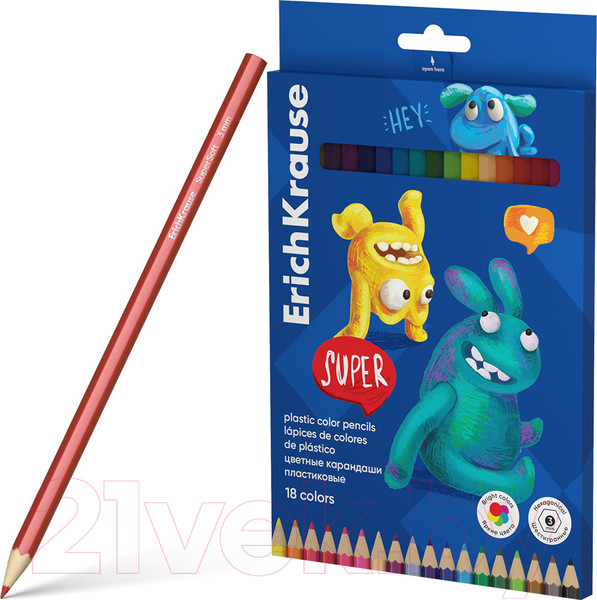 Изображение товара Набор цветных карандашей Erich Krause Jolly Friends / 61799 (18цв)