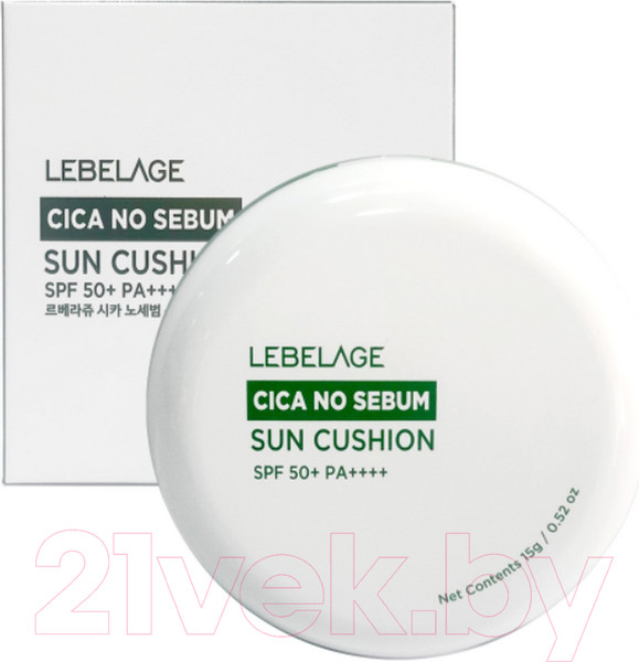 Изображение товара Кушон Lebelage Cica No Sebum Sun Cushion SPF 50+ PA+++ (15г, светло-бежевый)