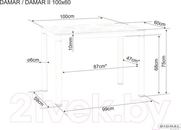 Изображение товара Обеденный стол Signal Damar 100x60 (дуб артизан/черный матовый)