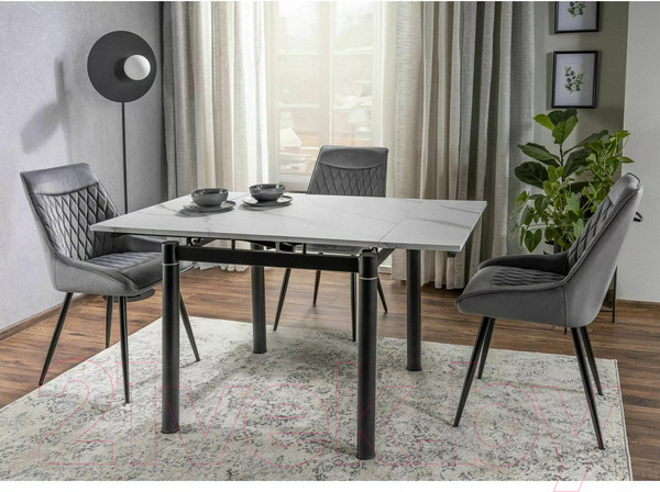 Изображение товара Обеденный стол Signal GD082 80-131x80 (белый мрамор/черный матовый)