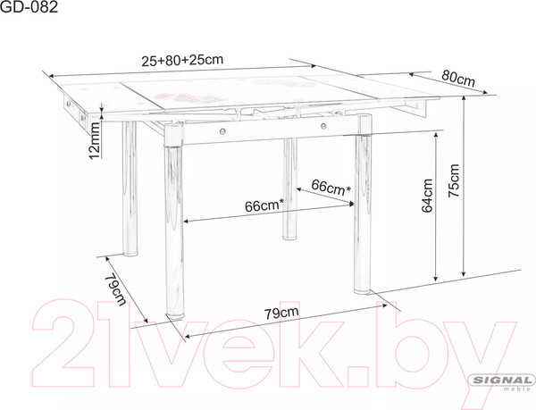 Изображение товара Обеденный стол Signal GD082 80-131x80 (орех винтажный/черный матовый)