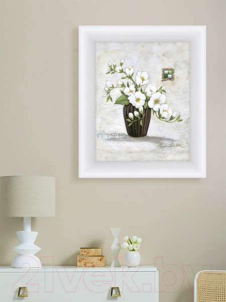 Изображение товара Картина Декарт Белые цветы на бежевом 8Л0655 (в раме)