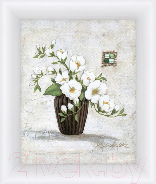 Изображение товара Картина Декарт Белые цветы на бежевом 8Л0655 (в раме)