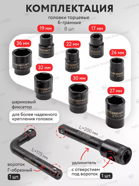 Изображение товара Набор головок слесарных ForceKraft FK-6104-5MPB(58240)