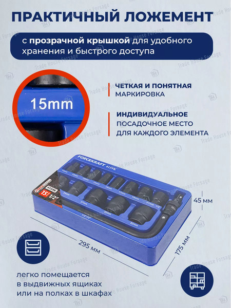 Изображение товара Набор головок слесарных ForceKraft FK-4159K(58404)