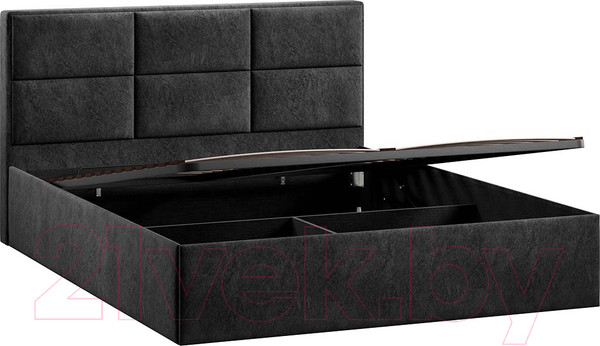 Изображение товара Двуспальная кровать ТриЯ Стелла Тип 1 c ПМ и заглушиной 160x200 (микровелюр Wellmart Graphite)