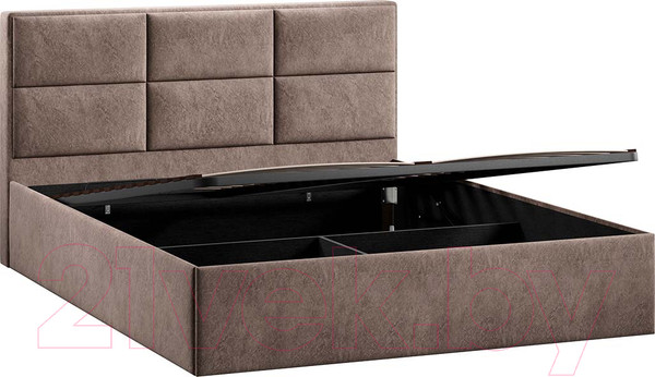 Изображение товара Двуспальная кровать ТриЯ Стелла Тип 1 c ПМ и заглушиной 160x200 (микровелюр Wellmart Latte)